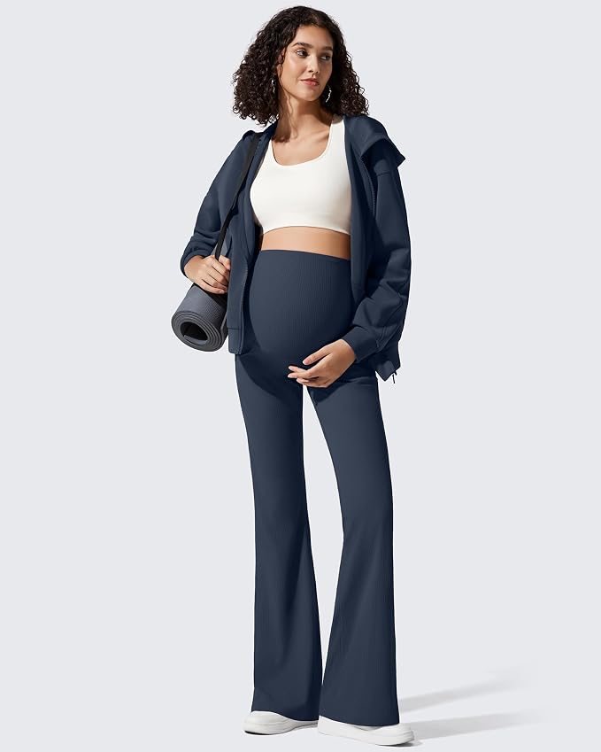 G4Free Ribbed Maternity Flare Yoga Pants - Image 6