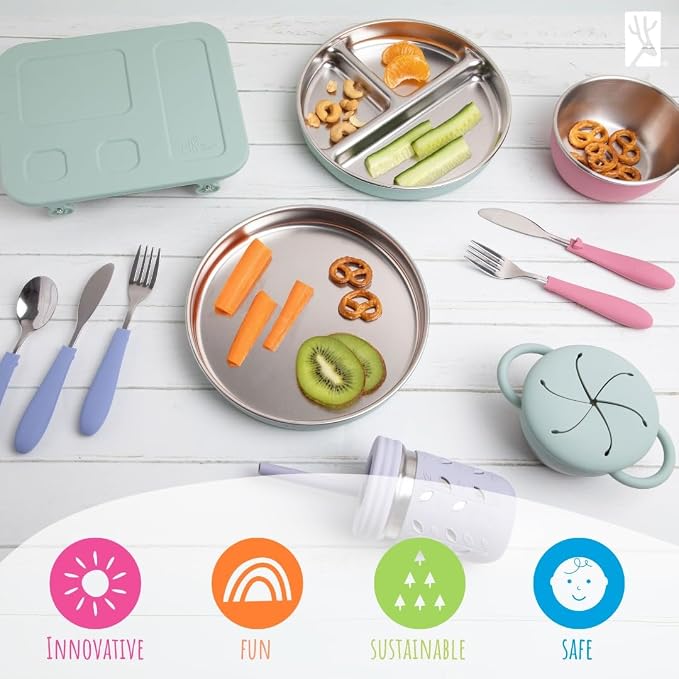 Stainless Steel Divided Plates + Silicone Sleeve and Storage Lid | Baby - Image 7
