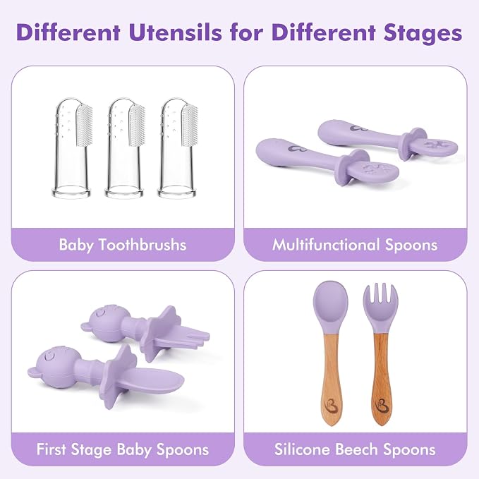 Silicone Baby Feeding Set 13 Pcs, Baby Led Weaning Supplies, Baby Spoons - Image 3