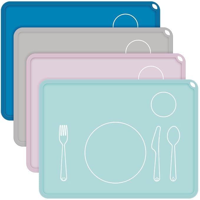 Zhehao 4 Pcs Montessori Kids Placemat 16 x 12'' Non Slip Baby Silicone Placemats by Zhehao