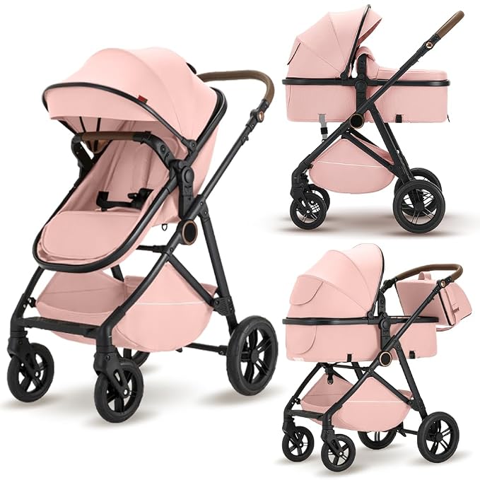2 in 1 Baby Stroller, High Landscape Infant Stroller Pram Foldable Pushchair by wisesonle