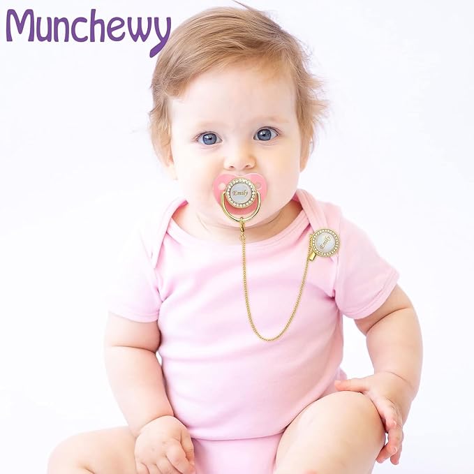 Custom Pacifier with Name, Bling Personalized Pacifier Clip Set with Gift Box - Image 5