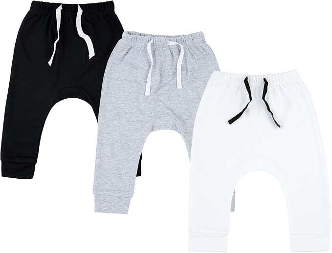 SOBOWO Newborn Baby Boy Girl 3-Pack Joggers Infant Baby Cotton Harem Pants by SOBOWO