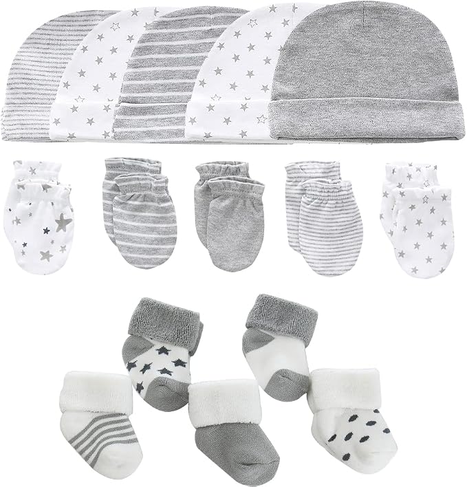 Newborn Baby Boy Girl Caps Mittens Socks Set Cotton Baby Essentials Accessories by MAMIMAKA