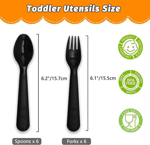 12 Pcs Kids Spoons and Forks Toddler Utensils Plastics Reusable Silverware Baby - Image 2