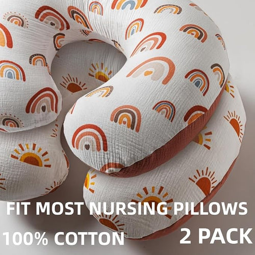 2 Pack Muslin Nursing Pillow Cover 100% Cotton Boho Neutral Stretchy Removable - Image 2