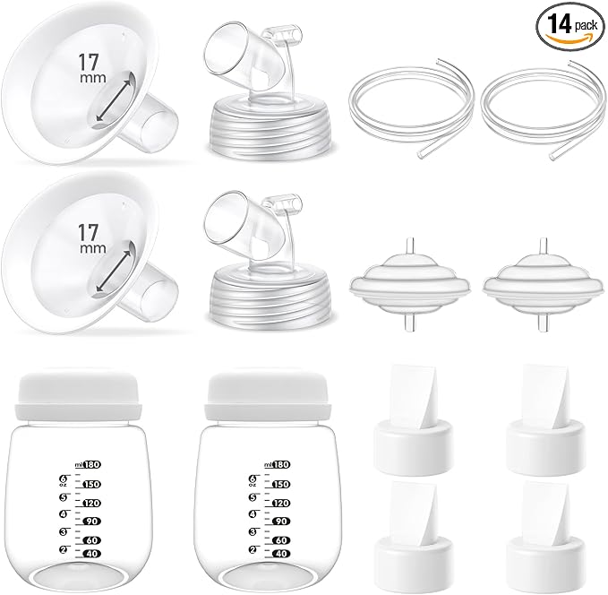Full Breast Pump Parts with 17mm Oval Soft Rim Flanges and Wide-Mouth Base by IVARONAL