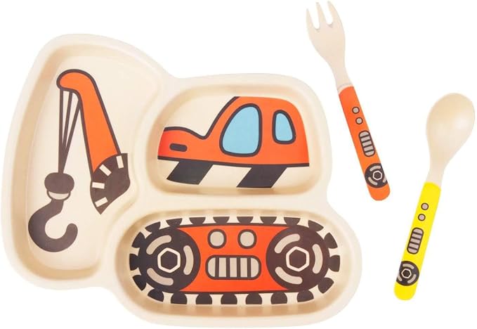 Kid Plate Set Bamboo Toddler Plates Dinnerware Dinner Dish Set Baby Feeding by nohlerlife