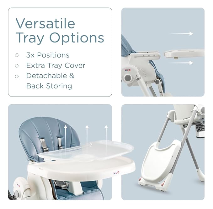 KÜB 3-in-1 Foldable Baby High Chair, 7 Height & 4 Recline Adjustable Seat & Tray - Image 6