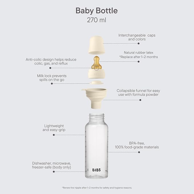 BIBS Baby Bottle 9 oz / 270 ml Natural Rubber Latex Nipple - Image 2