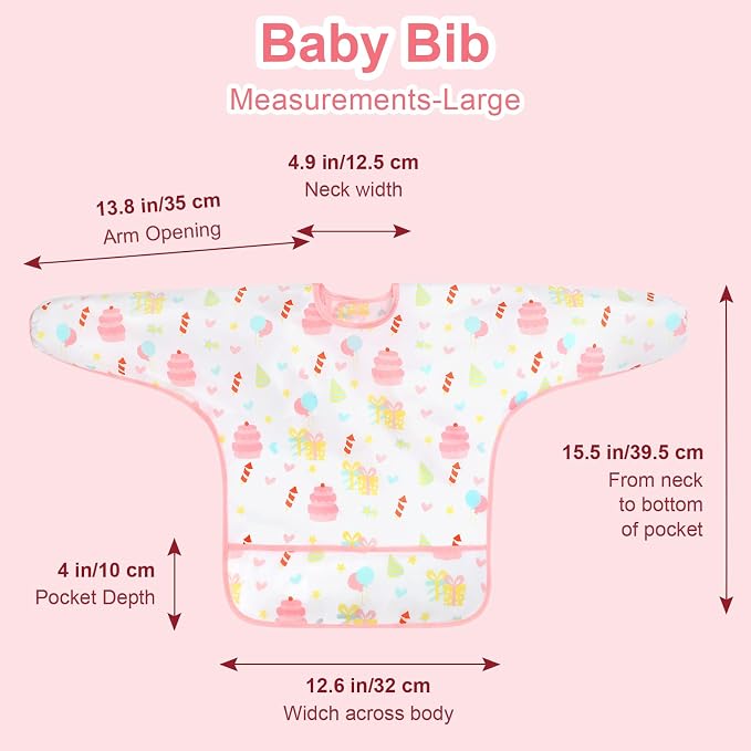 Accmor 5 Pack Long Sleeve Bibs, Baby Smock Waterproof Sleeved Bib Smock - Image 7
