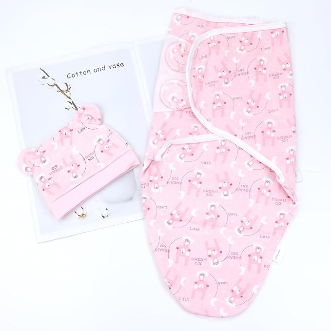 Cinaci 2 Pieces Adjustable Soft Cotton Baby Swaddle Sleep Sacks Hats Newborn - Image 7