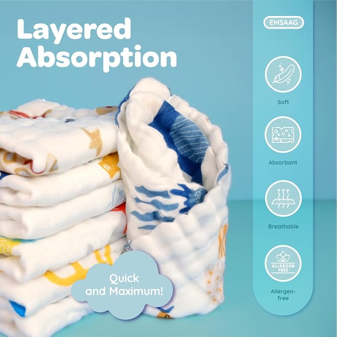 Muslin Baby Washcloths Baby Wipes Newborn Pack of 7-Car Patten, Absorbent Baby - Image 7