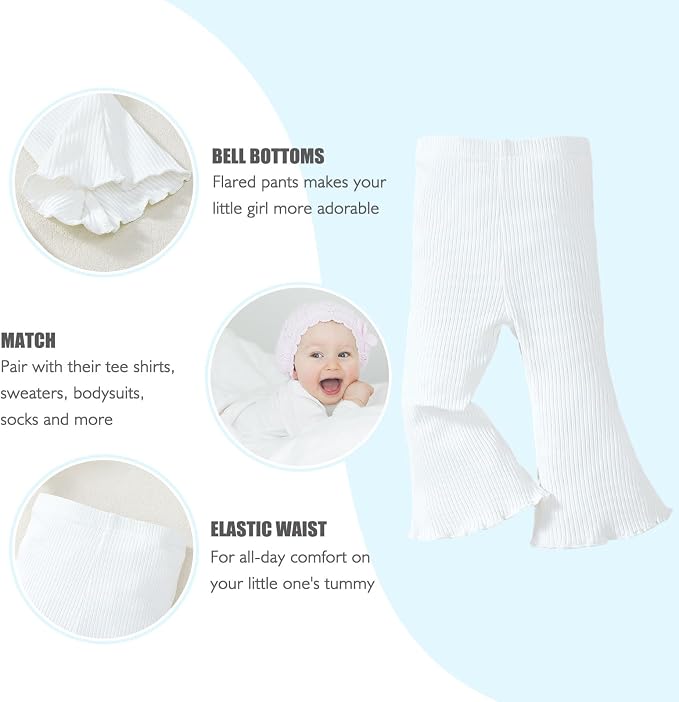 SOBOWO Baby Girl Flare Pants 3 Pack Toddler Solid Ribbed Ruffle Bell Bottoms - Image 3