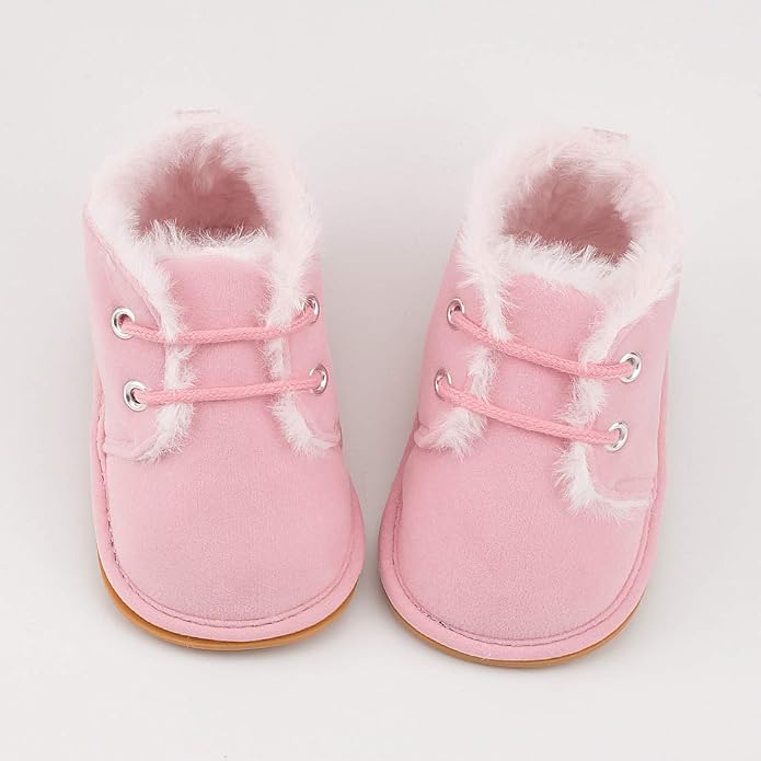 Baby Unisex Warm Snow Boots Newborn Leather Fur Lace Up Ankle Anti-Slip Rubber - Image 4
