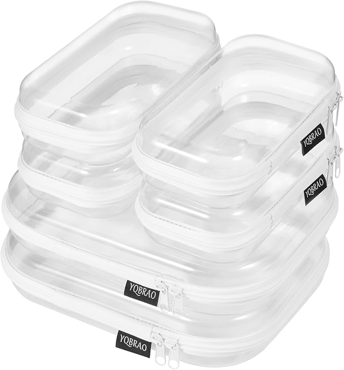 6 Pack Clear Hard Shell Zipper Case, Hard Plastic Organizer Pouches by Unknown