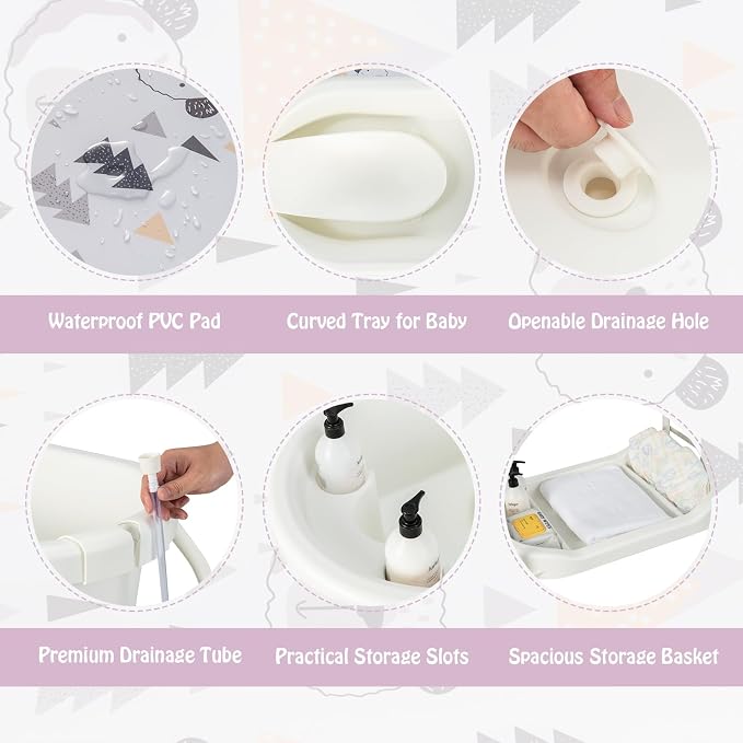 BABY JOY Baby Bathtub with Changing Table, Foldable Infant Diaper Changing - Image 3