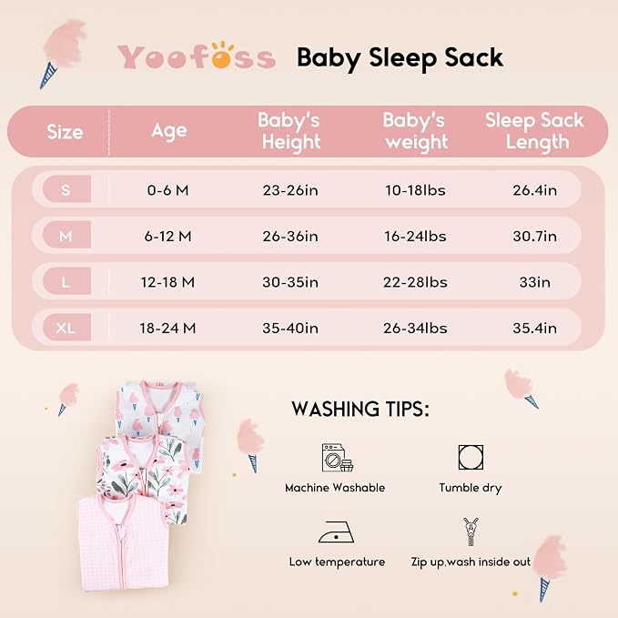 Yoofoss Baby Sleep Sack 6-12 Months 0.5 Tog Wearable Blanket - Image 5