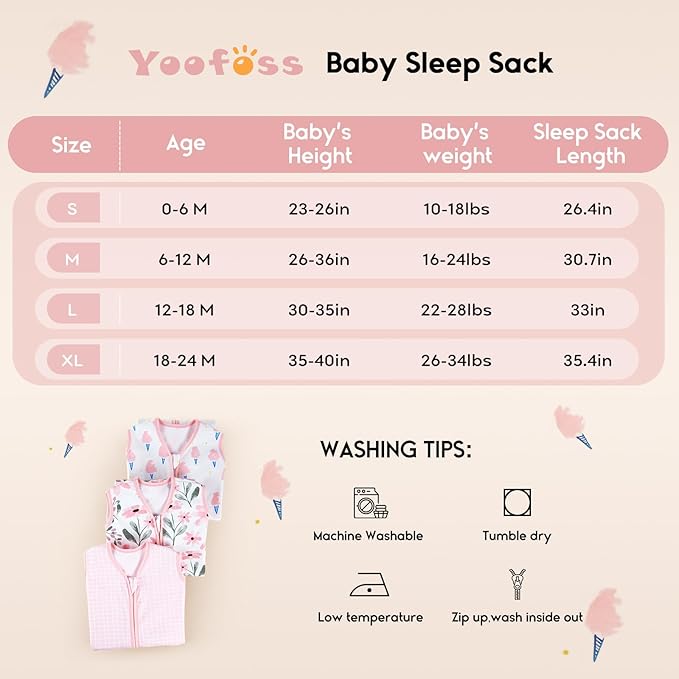 Yoofoss Baby Sleep Sack 0-6 Months 0.5 Tog Wearable Blanket - Image 5