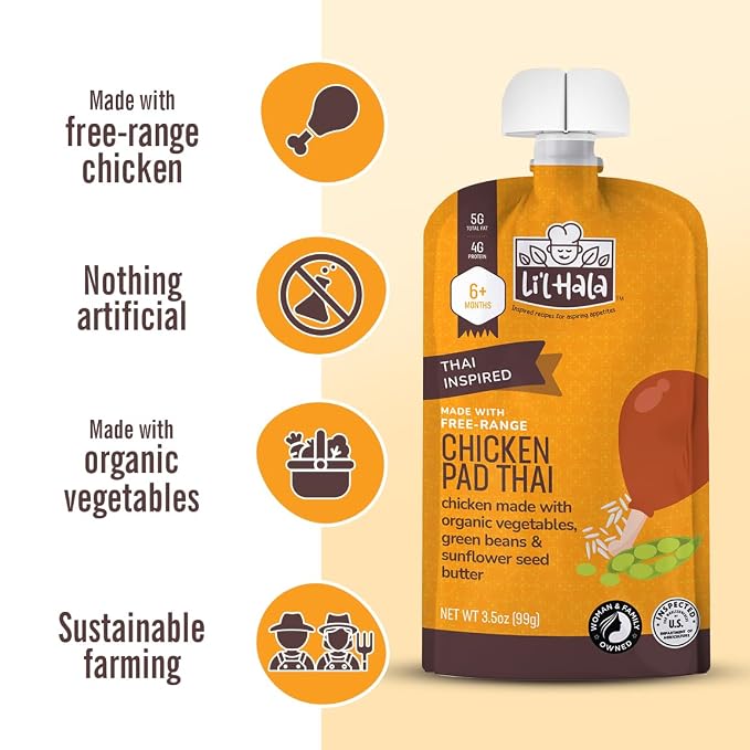 Li’l Hala Chicken Pad Thai Baby Food Pouches – Free-Range Chicken & Organic - Image 4