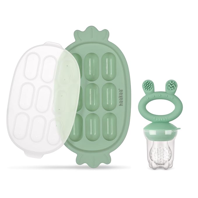 Haakaa Baby Fruit Food Feeder & Silicone Freezer Nibble Tray Combo by haakaa