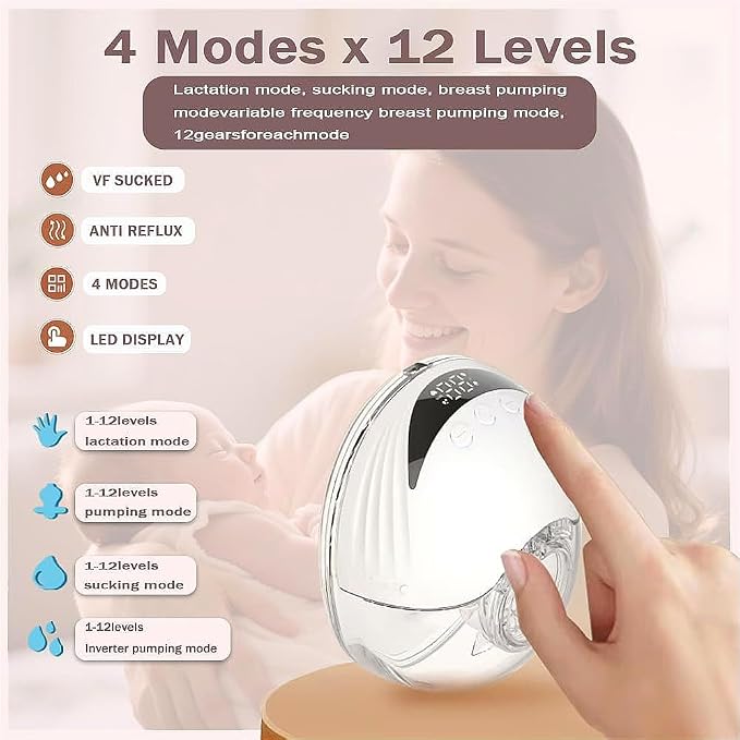 Wearable Breastfeeding Pump, 4 Modes & 12 Levels, Hands Free Breast Pump - Image 5
