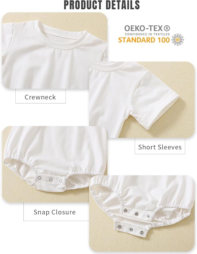Jimonda Baby Bubble Romper Boy Girl Solid Color T-Shirt Outfits Short Sleeve - Image 2