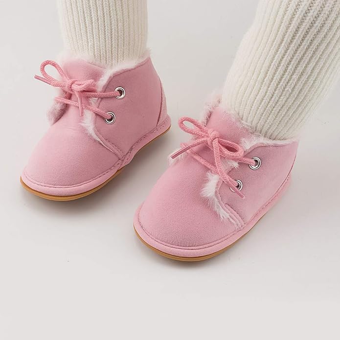 Baby Unisex Warm Snow Boots Newborn Leather Fur Lace Up Ankle Anti-Slip Rubber - Image 5
