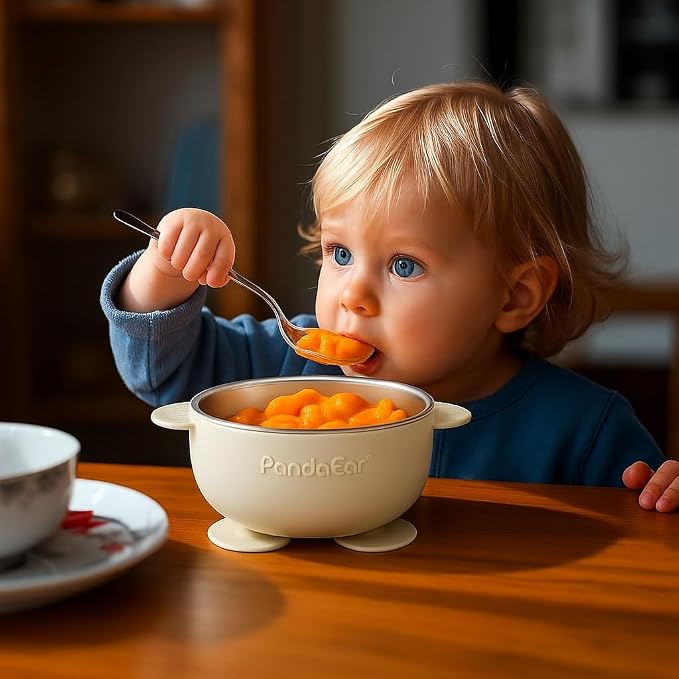 PandaEar 3 Pack Stainless Steel Suction Baby Bowls & 3 Baby Feeding Spoons | - Image 2