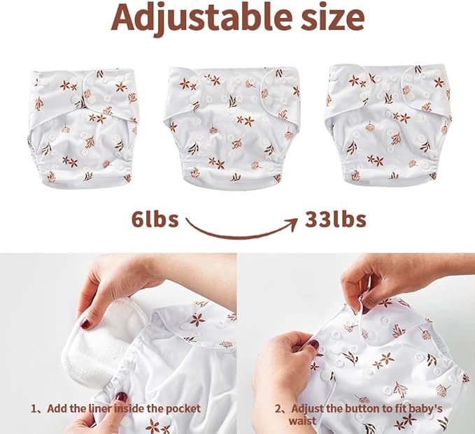 HappyFlute 9 Sets Newborn Baby Cloth Pocket Diapers One Size Adjustable - Image 3