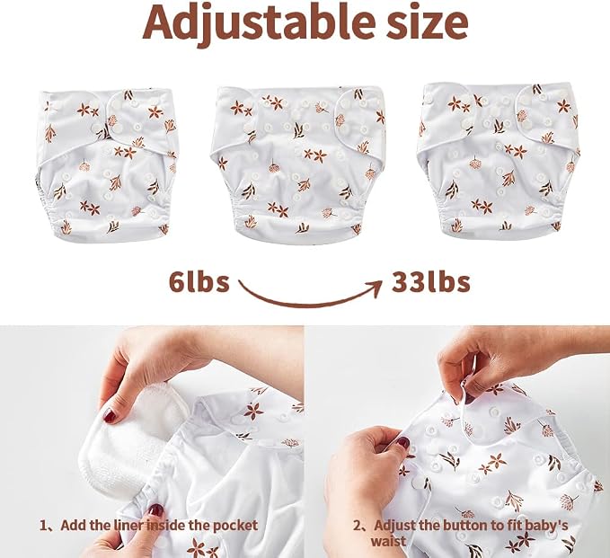 HappyFlute 9 Sets Newborn Baby Cloth Pocket Diapers One Size Adjustable Reusable - Image 3