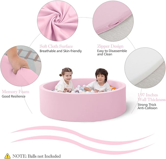Ball Pit for Toddlers, 35.4"x 11.8" Foam Ball Pits, Indoor Soft Round Baby - Image 2