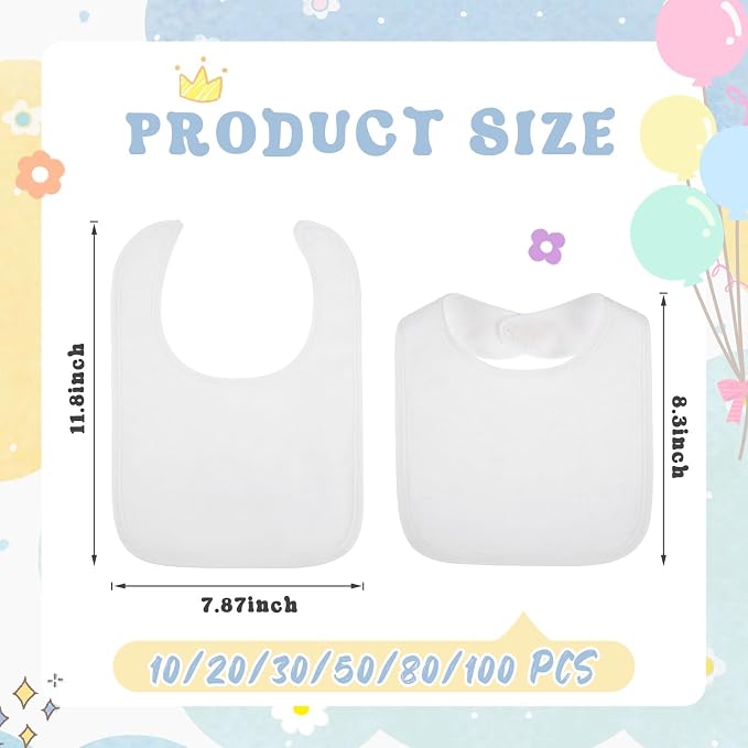 Toulite 6 Pcs White Bibs for Baby Washable Reusable Waterproof Cotton Feeder - Image 2