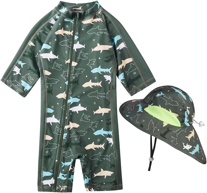 Toddler Baby Boys Swimsuit Rashguard One Piece Zipper Bathing Suit - Image 4