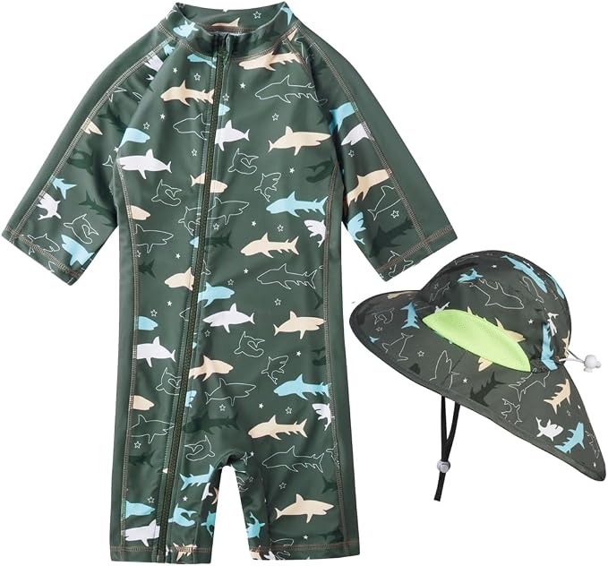 Toddler Baby Boys Swimsuit Rashguard One Piece Zipper Bathing Suit - Image 4