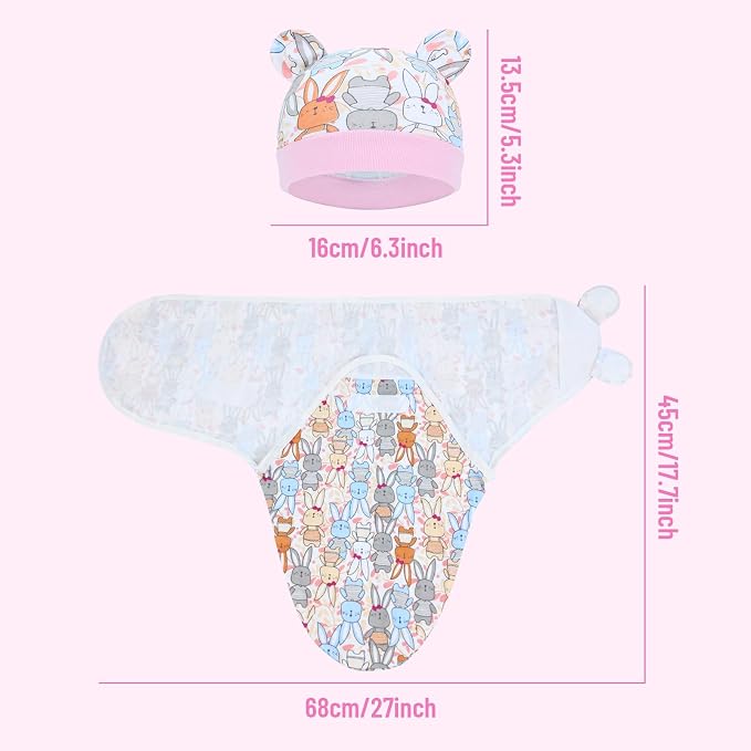 Cinaci 2 Pieces Adjustable Soft Cotton Baby Swaddle Sleep Sacks Hats Newborn - Image 2