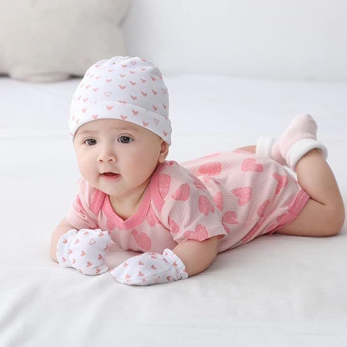 Newborn Baby Boy Girl Caps Mittens Socks Set Cotton Baby Essentials Accessories - Image 6