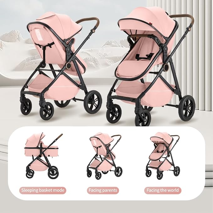 2 in 1 Baby Stroller, High Landscape Infant Stroller Pram Foldable Pushchair - Image 2