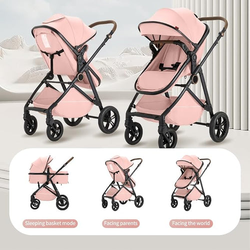 2 in 1 Baby Stroller, High Landscape Infant Stroller Pram Foldable Pushchair - Image 2