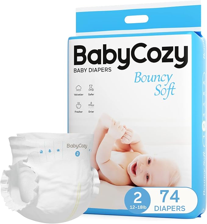 Newborn Baby Diapers Size 2 74 Count Babycozy Bouncy Soft Diapers Hypoallergenic by BabyCozy