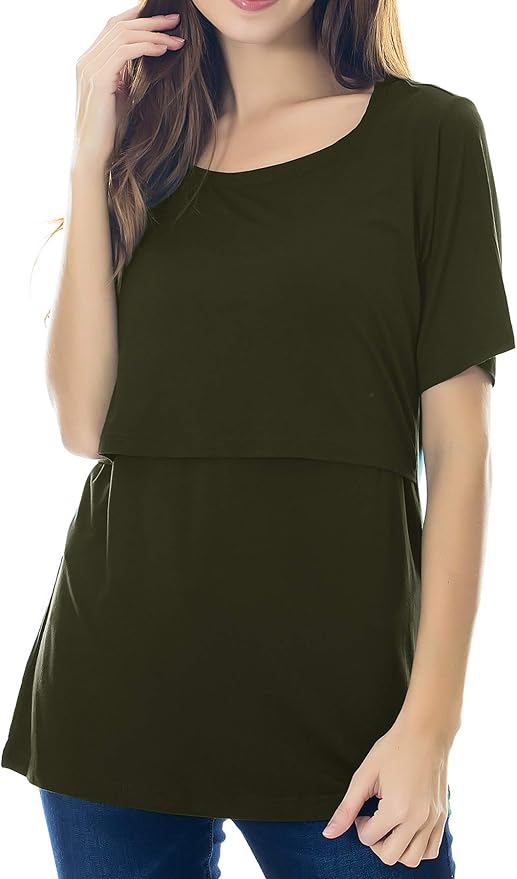Smallshow Women's Maternity Nursing Tops Short Sleeve Breastfeeding Clothes - Image 2
