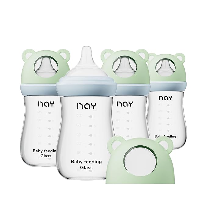Natural Glass Baby Bottle for Breastfeeding Babies, 8oz Anti-Colic Baby Bottle by yanyoyo