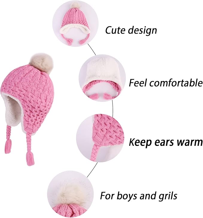 LANGZHEN Toddler Kids Infant Winter Hat, Earflap Knit Warm Cap Fleece Lined - Image 6