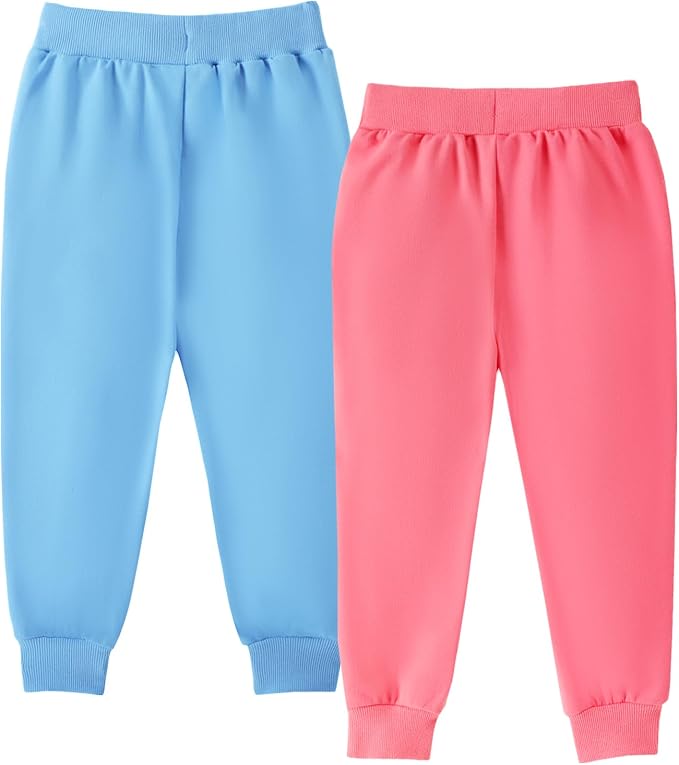HILEELANG Girls Cotton Joggers Sweatpants Embroidery Drawstring Waist Pockets - Image 3