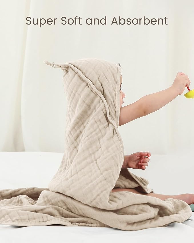 Newborn Hooded Baby Towels, 35x35 Inch 2 Pack 100% Muslin Cotton Baby Bath Towel - Image 2
