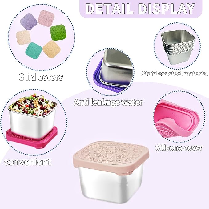 6Pack 6oz Stainless Steel Snack Containers - Image 3