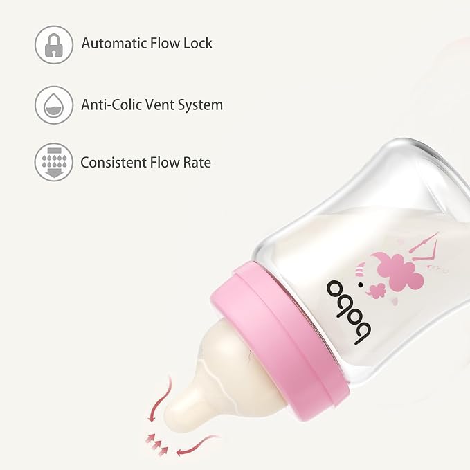 YOHKOH Glass Baby Bottles with Slow Flow Nipple, Newborn Anti-Colic Baby Bottles - Image 7