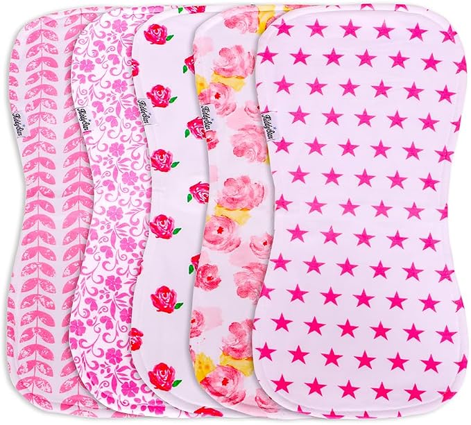 5-Pack Organic Cotton Burp Cloths – Large, Ultra-Soft 3-Layer Towels by KiddyStar%C2%AE
