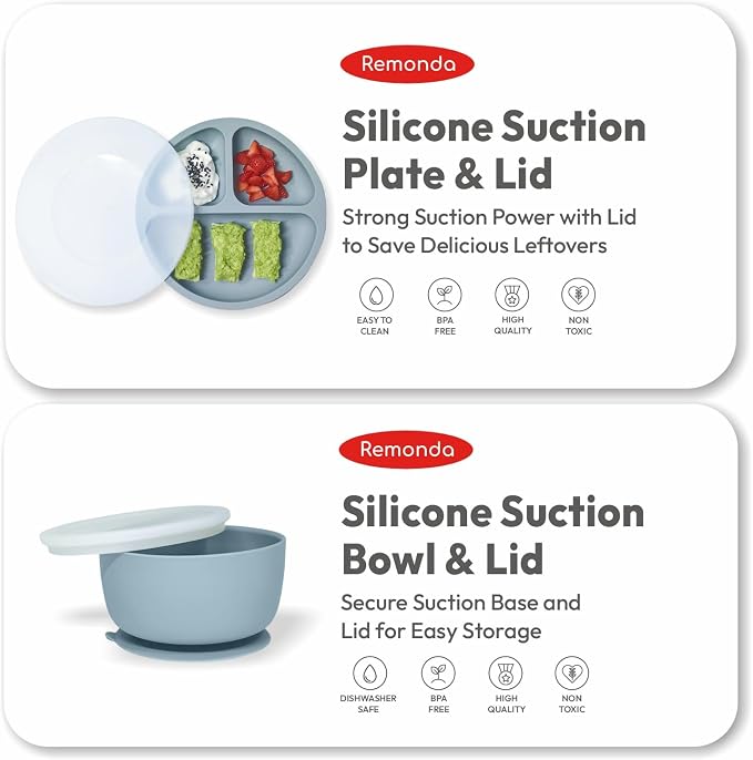Remonda 23-Piece BPA-Free Silicone Baby Feeding Set | Extra Large Suction Plates - Image 4