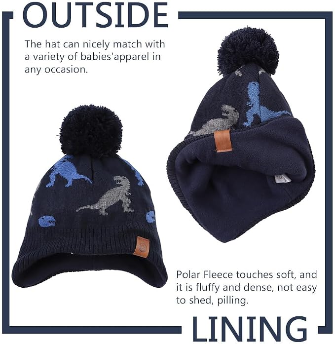 JANGANNSA Knitted Baby Hat Scarf Set Winter Warm Boys Girls Beanie Fleece - Image 3